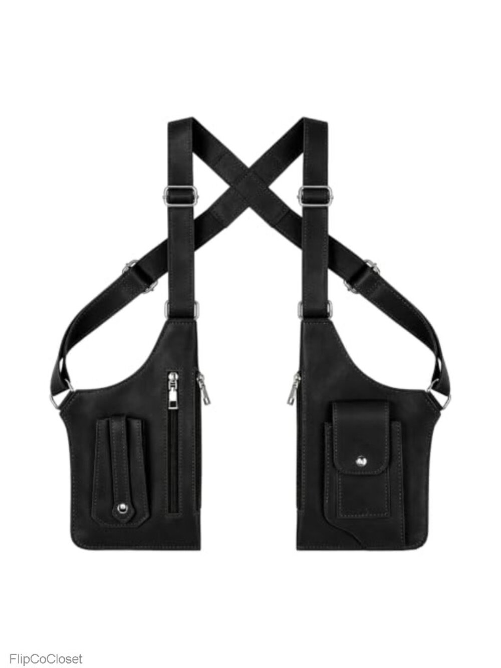 PU Leather Double Shoulder Crossbody Bag with Adjustable Straps Multi-Pocket